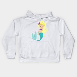 Cute Mermaid, Little Mermaid, Blonde Hair, Star Kids Hoodie